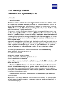 Предварително изображение на ZEISS Metrology Software End User License Agreement (EULA)